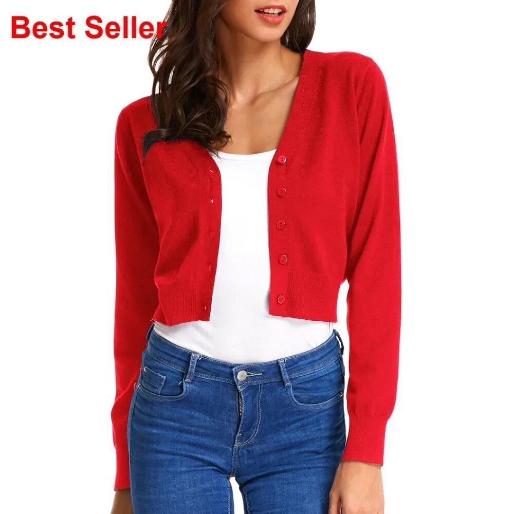 Lightweight Cropped Cardigan V-Neck Open Front Shrug Bolero